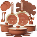 CAROTE 21-Piece Ceramic Cookware Set Nonstick Pots and Pans Set with Detachable Handle Non-Toxic Kitchen Cooking Set Induction Compatible Dishwasher &amp Oven Safe Terracotta