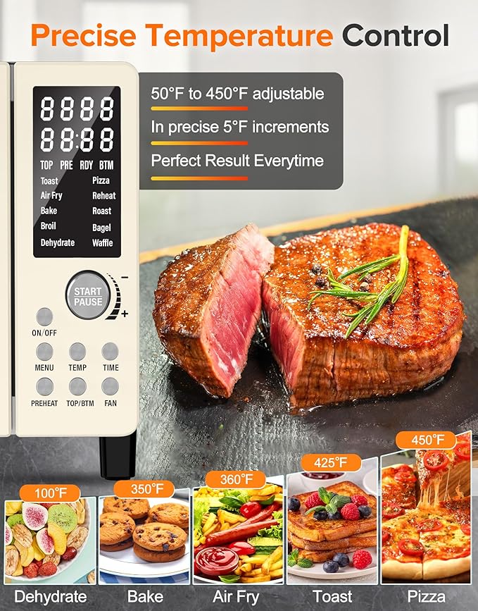 Nuwave Bravo Pro Smart Air Fryer Toaster Oven Combo Airfryer Convection Oven Countertop 10-in-1 Functions with Quicker &amp Even Crisp Technology 1800W 50-450°F PFAS-Free 21QT Vanilla Cream