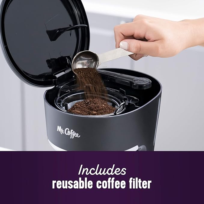 Mr. Coffee Programmable Coffee Maker 5 Cups with Auto Pause Glass Carafe Compact Design Black