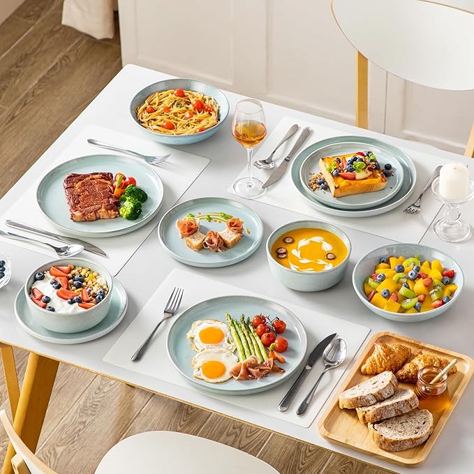 vancasso ANYA 24 Pieces Plates and Bowls Set Mint Green Dinnerware Sets Reactive Glaze Dishes Set for 6 Ceramic Dishware Sets Kitchen Dinner Set Microwave &amp Dishwasher Safe