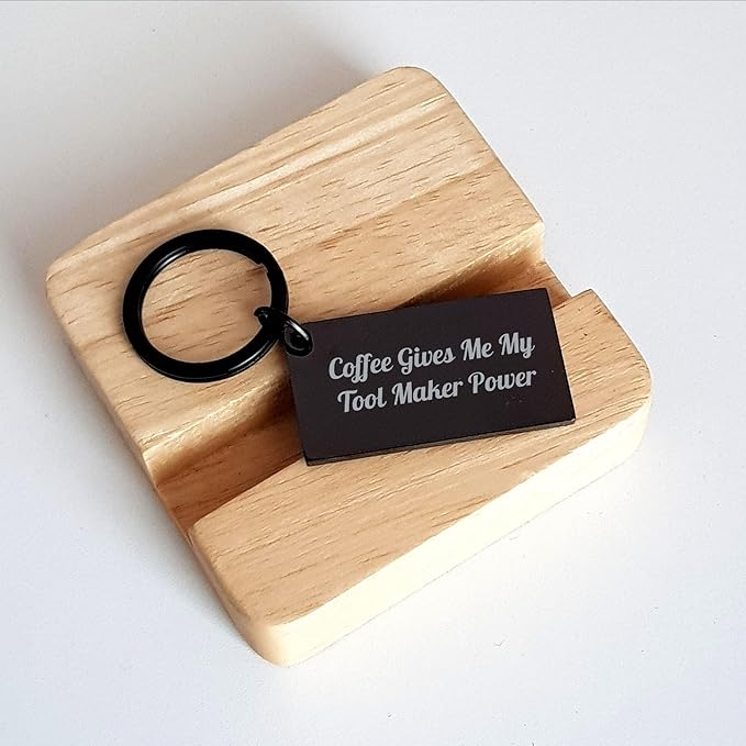 Tool Maker Keychain: Coffee Gives Me My Tool Maker Power Black Stainless Steel Christmas Unique Gift for Tool Maker Friends and Family