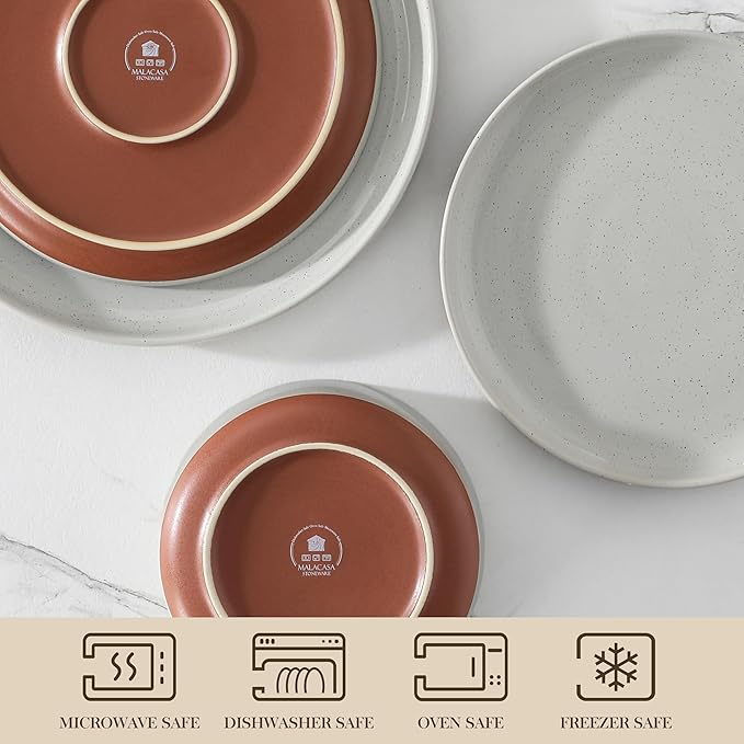 MALACASA Plates and Bowls Sets 18 Pieces Modern Ceramic Dinnerware Set for 6 Kitchen Dinner Set Stoneware Dishware Dishes Set Microwave and Dishwasher Safe Grey Series TARA