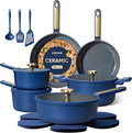 CAROTE Ceramic Cookwar Set Pots and Pan Set Non Stick 18 Piece Cookware Set Kitchen Cooking Set Non Toxic PFAS PTFE Free Blue