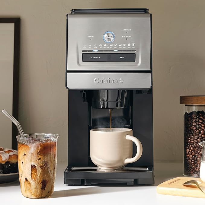 Cuisinart Coffee Maker Custom Grind and Brew Single Cup Coffee Maker 6 Cup Sizes Built-in Stainless Steel Burr Mill Adjustable Strength Grind Control and Over Ice Feature Easy Cleaning DGB-30