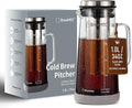 Cold Brew Coffee Maker Pitcher 1.0L/34Oz Airtight Borosilicate Glass Carafe with 150 Mesh Precision Filter | Barista Grade Iced Coffee Maker Integrated Glass Handle &amp Non Slip Base (Grey)