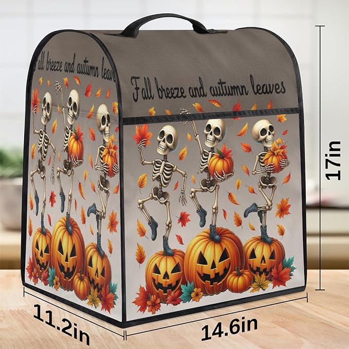 cfpolar Kitchen Aid Mixer Cover Compatible with 6-8 Quarts Fall Skeleton Pumpkin Stand Mixer Cover Kitchen Aid Mixers Accessories Appliance Organizer Bag Dust Covers with Zipper Pocket