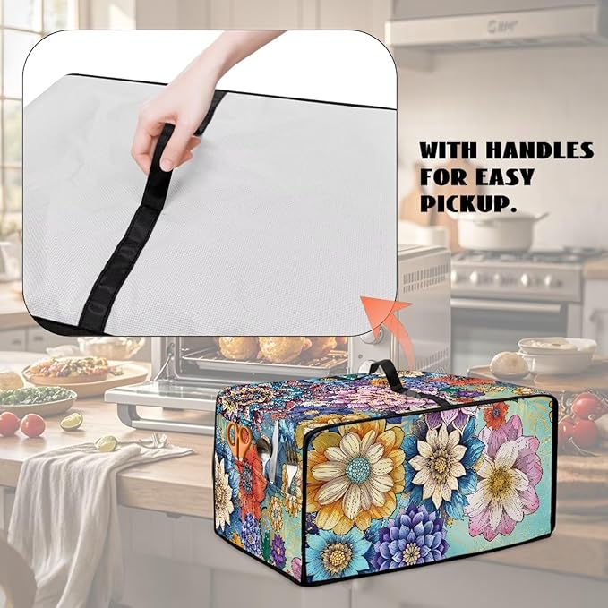 Doojoayie Colorful Floral Toaster Cover 4 Slice Bread Making Machine Dust Protector Dust-proof Appliance Covers for Toaster/Small Appliance/Air Fryer