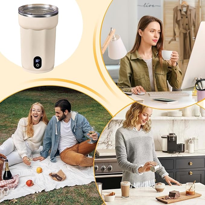 Self Stirring Coffee Mug – ABS 316 Stainless Steel 300ml | Automatic Mixing Cup Magnetic Electric Stirrer With Temperature Display | Portable Rechargeable Mixer For Coffee Milk Cocoa Travel Office