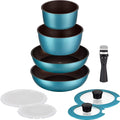 Lycka AMB-1933 Pot Frying Pan 9 Piece A Set Turquoise Removable Handle Induction Gas and Oven Dishwasher Safe Diamond Coated