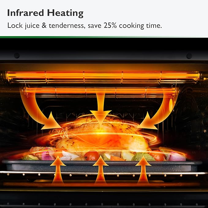 VAL CUCINA Infrared Heating Air Fryer Toaster Oven Combo Non-toxic Enamel-coated Interior 26.3 QT Countertop Convection Oven 10-in-1 Combo 6-Slice Toast 12-inch Pizza with Enamel Baking Pan
