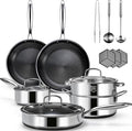15 Piece Pots and Pans Set Nonstick Tri-Ply Stainless Steel Cookware Set Oven Safe PFOA/PTFE Free Dishwasher Safe Compatible with All Cooktops