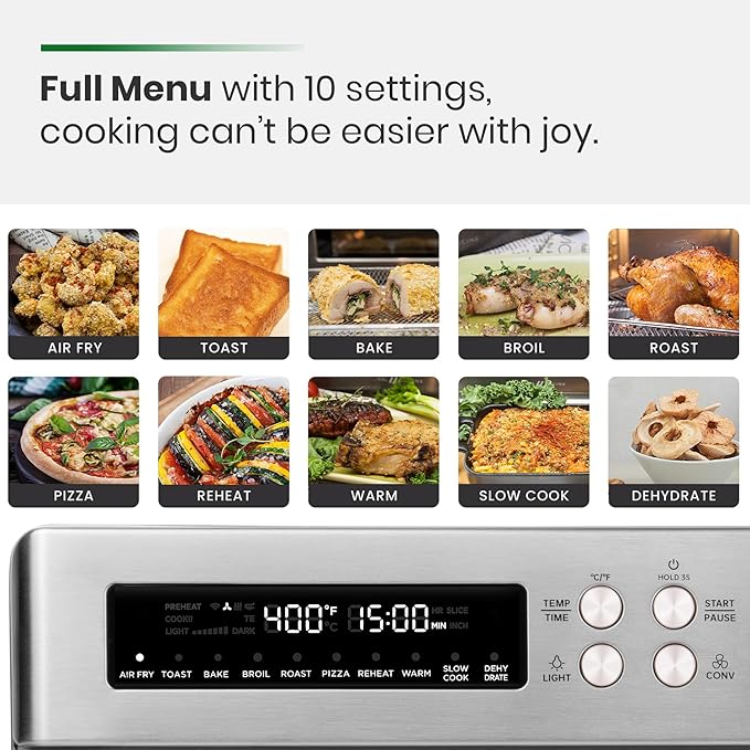 VAL CUCINA Infrared Heating Air Fryer Toaster Oven Extra Large Countertop Convection Oven 10-in-1 Combo 6-Slice Toast Enamel Baking Pan Easy Clean with Recipe Book Brushed Stainless Steel Finish