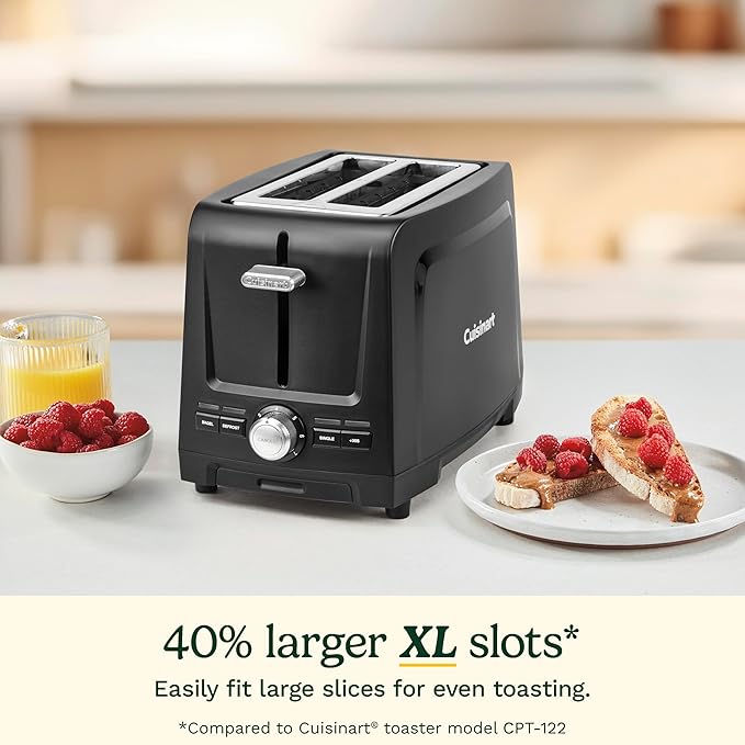 Cuisinart Core Collection 2-Slice Toaster | Extra-Long Slots for Artisan Bread Bagel | High-Lift Quickview™ | Single Slice &amp Defrost Function | +30sec Toast Boost | Removable Crumb Tray Black