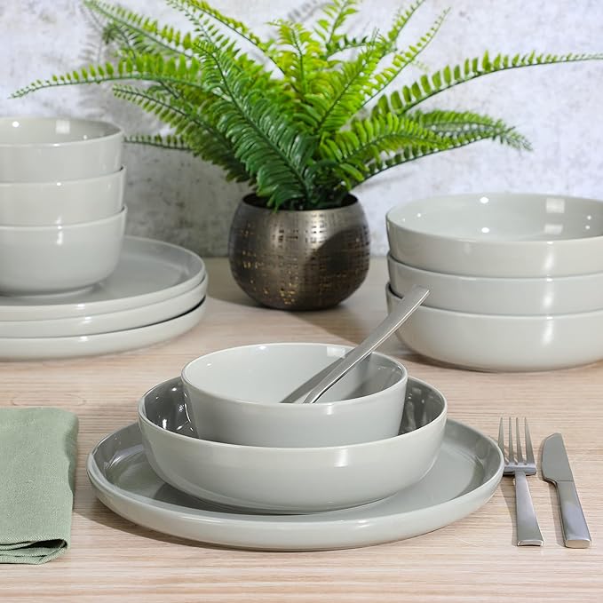 Gibson Home Oslo 12-Piece Porcelain Chip and Scratch Resistant Dinnerware Set GreyService for 4