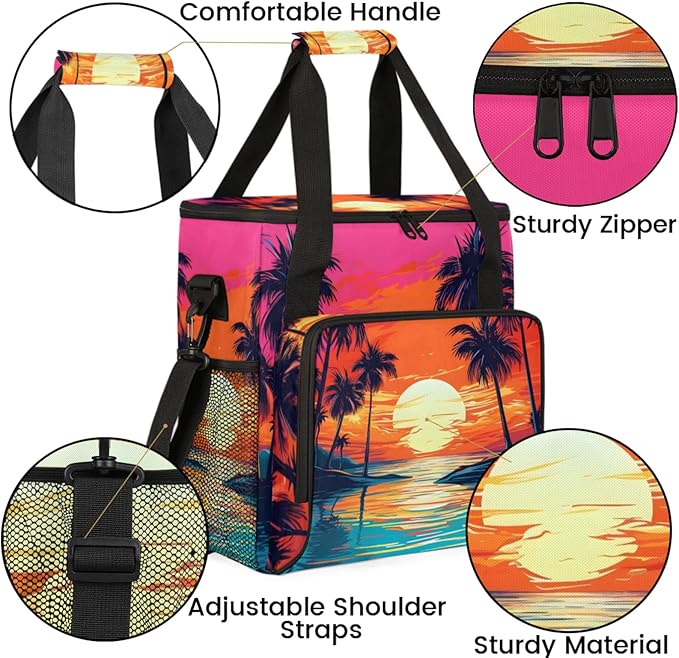 Coconut Tree Sunset Coffee Maker Travel Bag for Keurig K-Mini/K-Mini Plus Insulated Waterproof Tote with Pockets for K-Cup Portable Single-Serve Brewer Case