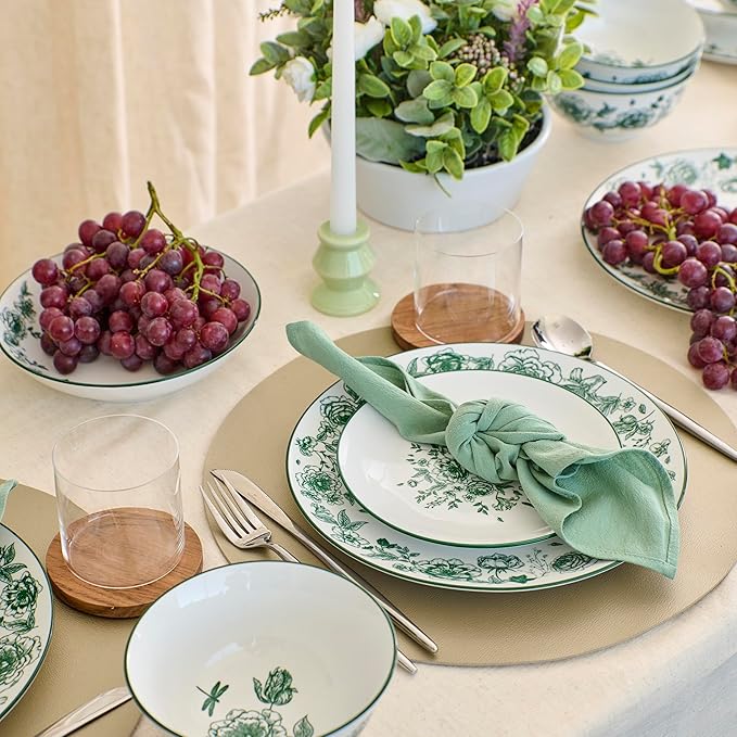 Stone Lain Esme 32-Piece Dinnerware Set Porcelain Plates and Bowls Set Cereal and Patsa Bowls Dish Set for 8 Green