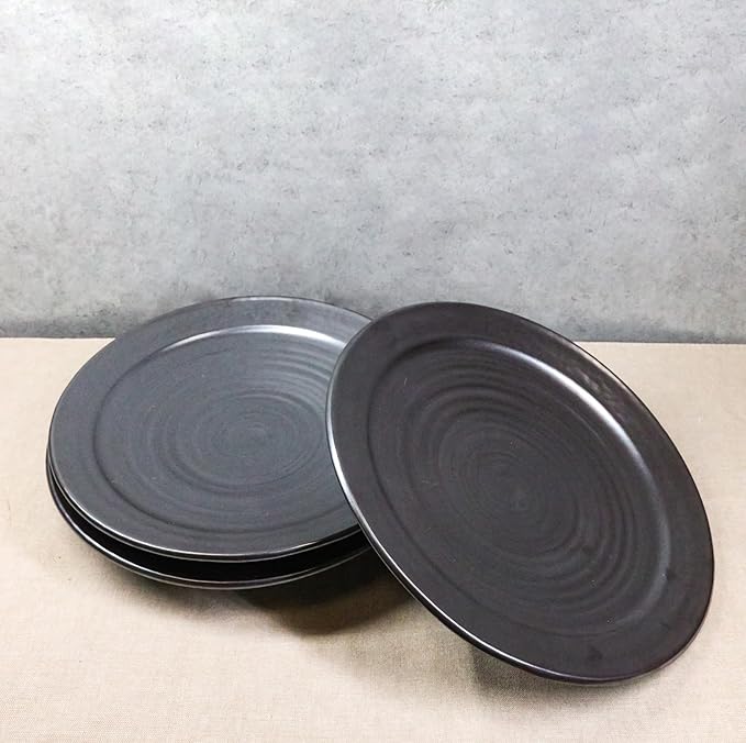 Ebros Gift Iron Black Clay Underglaze Technique Tetsu Kesho Porcelain Dinnerware Kitchen Set Asian Japanese Restaurant Supply (Pack Of 5 Large Round Dinner Plates 10 D)