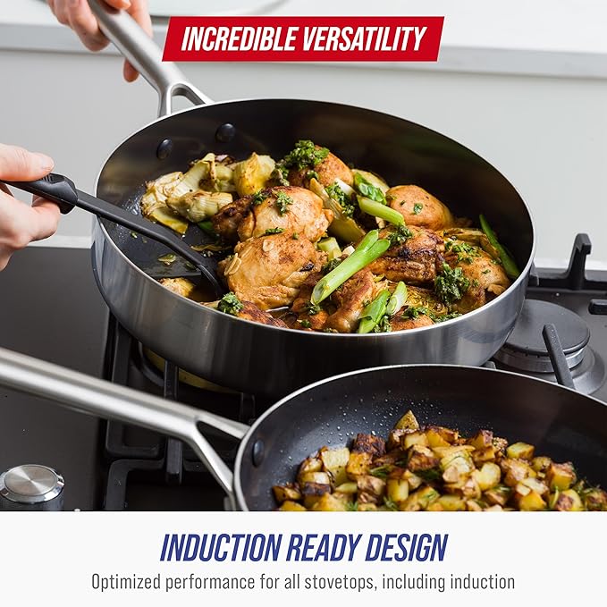 Blue Diamond 15 Piece Stainless Steel Tri-Ply Cookware Pots and Pans Set Induction Compatible Diamond Infused PFAS-Free Ceramic Nonstick Dishwasher &amp Metal Utensil Safe Scratch Resistant Silv