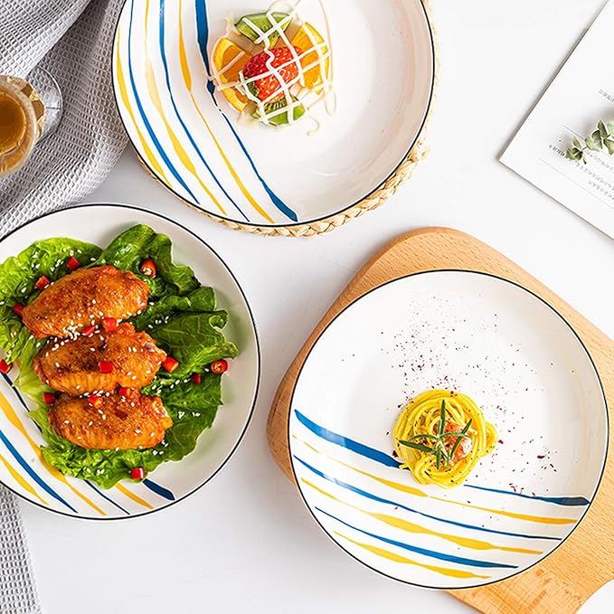 Creative Dinner Plate Sets 2/4/6 Pieces Kitchen Dinnerware Set Round Ceramic Dinner Plates-Microwave Oven and Dishwasher Safe Dinner Plates Wedding (Number : 4PACK Size : Large)