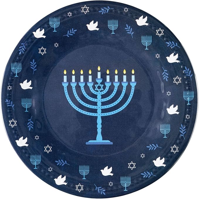 UPware 12 Piece Hanukkah Menorah Melamine Dinnerware Sets Outdoor Dishes Set Plates and Bowls Sets Hanukkah Decorations Service for 4 Indigo Blue