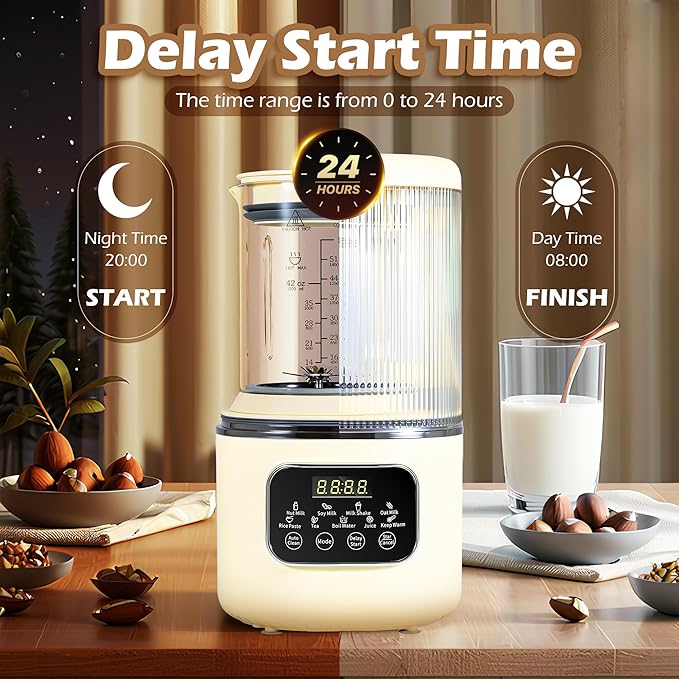55oz Almond Milk Maker Oat Soy Milk Maker Machine Automatic Countertop Blender Keep Warm Delay Start Nut Milk and Rice Paste Making Automatic Cleaning