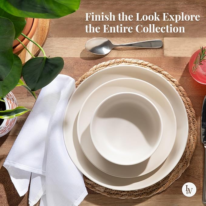 Larder &amp Vine 12-Piece Melamine Dinnerware Set: Durable Lightweight Break-Resistant Plates &amp Bowls – Stylish Non-Toxic Dishwasher Safe – Ideal for Everyday Use Indoor &amp Outdoor Dining