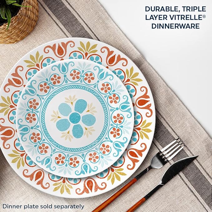 Corelle Vitrelle 6-Piece (6.75) Salad Appetizer Plates Set Triple Layer Glass and Chip Resistant Lightweight Round 6-3/4-inch Plates Terracotta Dreams