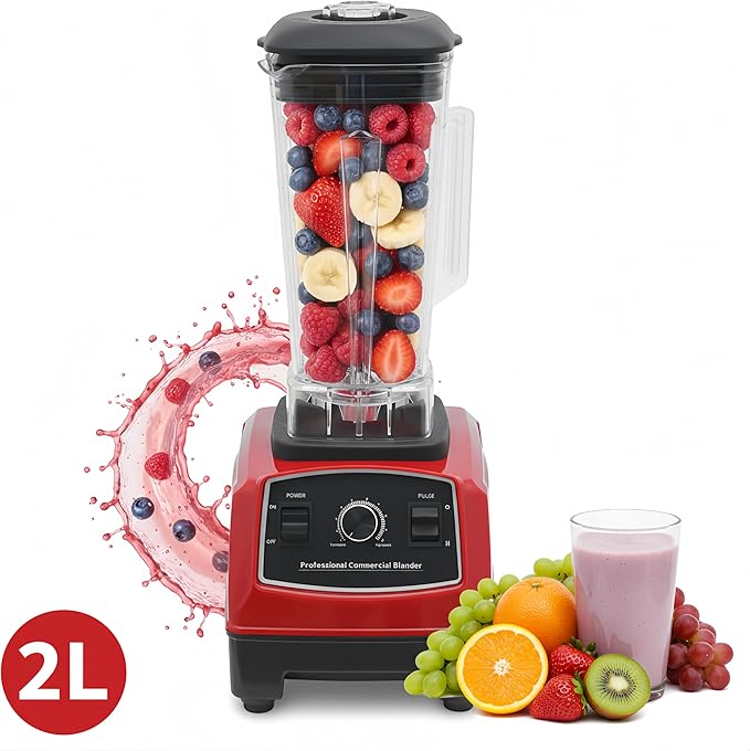 2200W Professional Countertop Blender High Speed Commercial Smoothie Blender for Shakes 68oz Heavy Duty Countertop Blender with 6 Blades Ice Crusher &amp Pulse Control (Red)