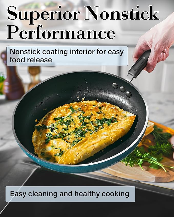 Cook N Home Pots and Pans Nonstick Cookware Set 12-Piece Kitchen Cooking Set with Frying Pans and Saucepans Induction Compatible Turquoise