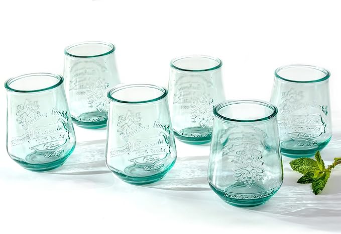 Euro Ceramica Bianco &amp Bara 24 Piece Dinnerware Set (Combination Pack) Set Includes 6 Bara Recycled Glass 14oz Tumblers + Bianco 18 Pieces Dishware Standard