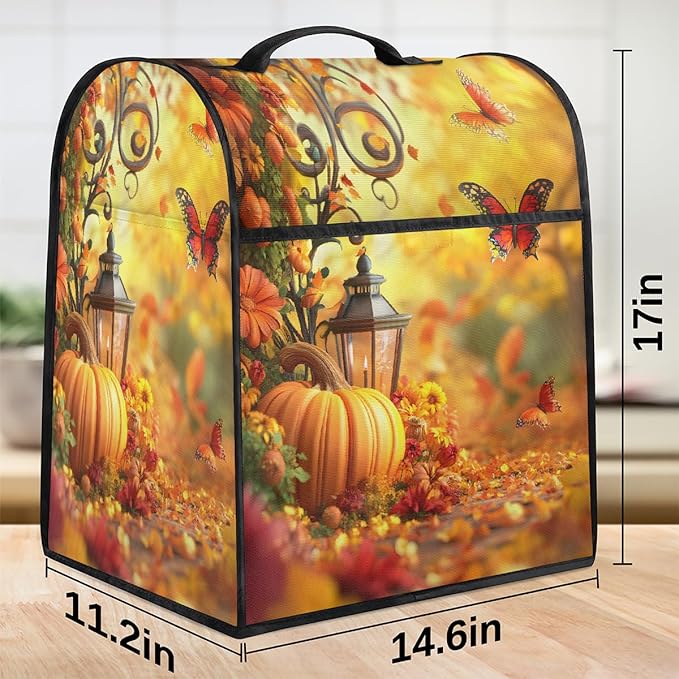 cfpolar Kitchen Aid Mixer Cover Compatible with 6-8 Quarts Pumpkin Butterfly Flower Stand Mixer Cover Kitchen Aid Mixers Accessories Appliance Organizer Bag Dust Covers with Zipper Pocket
