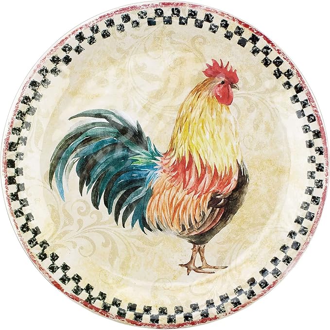 UPware 12 Piece Country Rooster Melamine Dinnerware Sets Outdoor Dishes Set Plates and Bowls Sets Service for 4 Multicolor