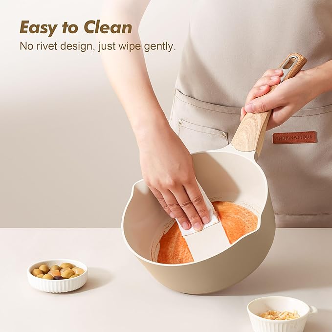SENSARTE Ceramic Nonstick Sauce Pan with Lid 2.5 Quart Saucepan with Double Spout Large Cooking Pot Non toxic Kitchen Sauce Pot Non stick Saucier Pan Induction Cookware PFOA PTFE PFAS Free