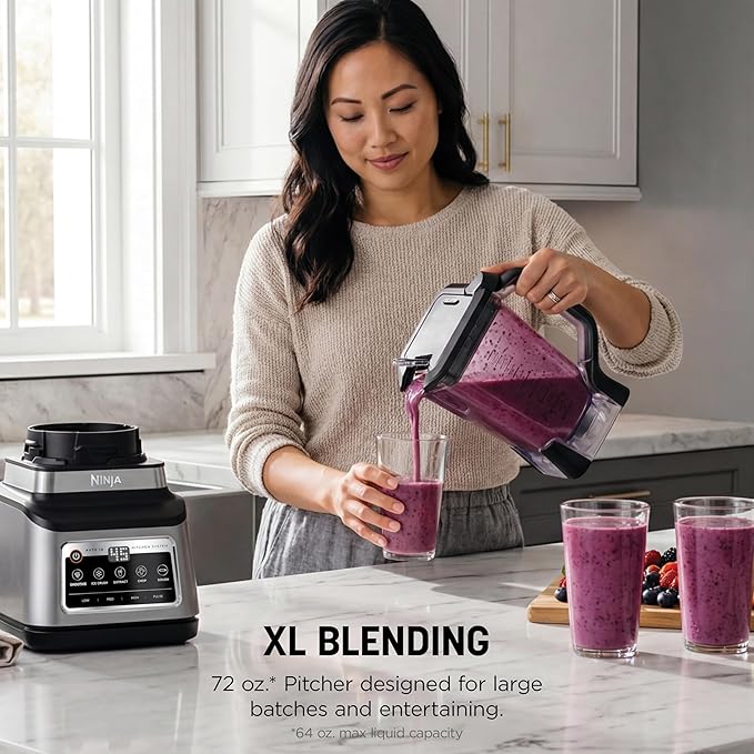 Ninja BN801 Professional Plus Kitchen System 1400 WP 5 Functions for Smoothies Chopping Dough &amp More with Auto IQ 72-oz.* Blender Pitcher 64-oz. Processor Bowl (2) 24-oz. To-Go Cups Grey