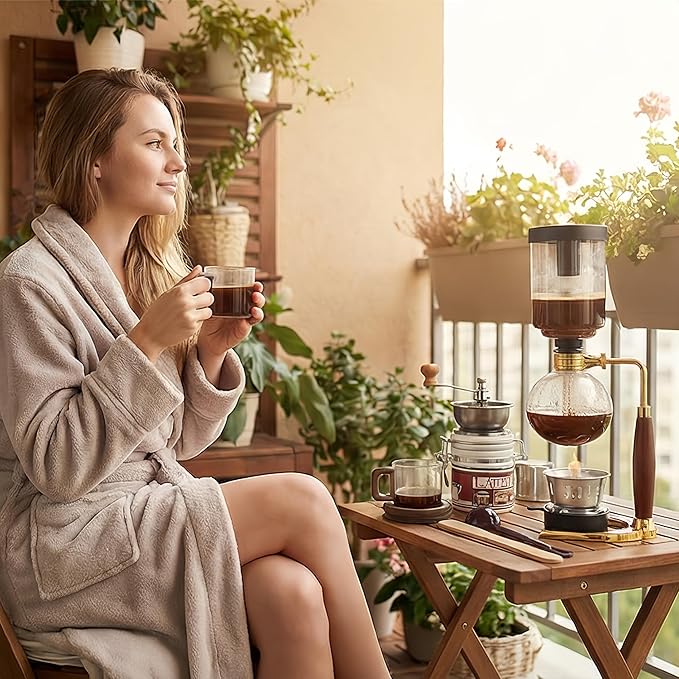 Siphon Coffee Maker 3-Cup (360ml) Japanese Vacuum Brew Pot with Coffee Grinder Glass Cup Storage Container Packaged Gift Box for Coffee Aficionados &amp Gift Giving