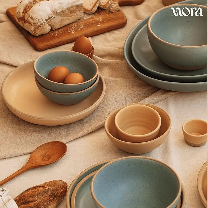 MORA Small Bowls Set of 4 16oz Ceramic Pottery Dessert Bowls - Microwave Oven and Dishwasher Safe - Iris