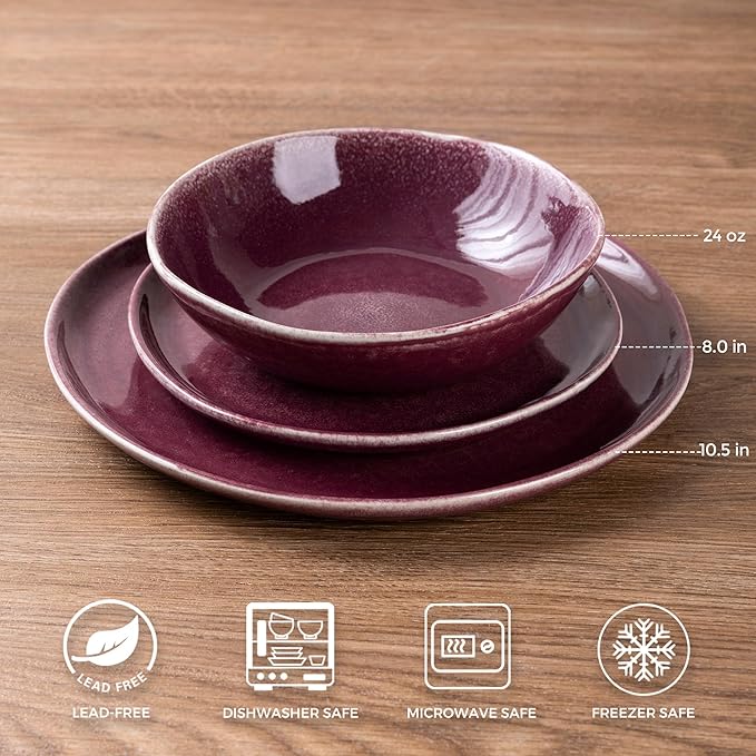 AmorArc Ceramic Dinnerware SetsHandmade Reactive Glaze Stoneware Plates and Bowls SetsHighly Scratch Resistant | Dishwasher &amp Microwave Safe Dishes SetService for 4 (12pc)