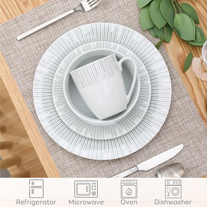 VEWEET Series Frame 16-Piece Dinner Set of Porcelain Combination Set with 10.75 Dinner Plate 7.5 Dessert Plate 5.5 Cereal Bowl and 380ml Mug Service for 4