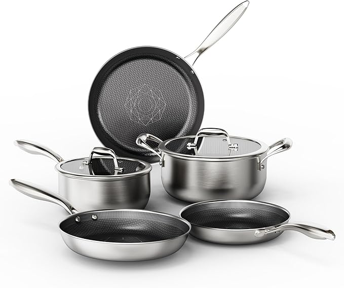 COOKER KING Stainless Steel 7PCS Cookware Set Pots and Pans Set Non Stick Frying Pans Saucepans &amp Stock Pot with Lid Non-Toxic Induction Oven Dishwasher Safe