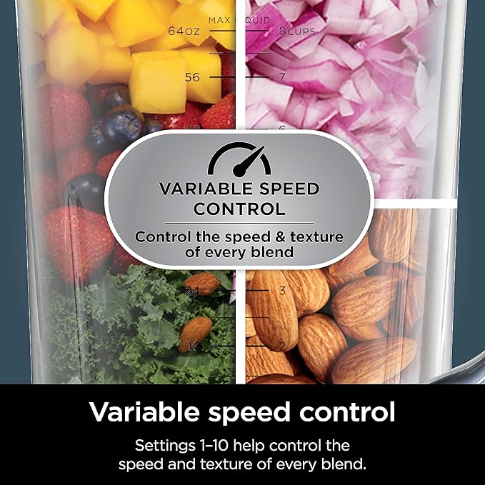 Ninja Blender &amp Food Processor All-in-One | For-Smoothies Food and More | Kitchen Countertop | Includes 72 oz. Pitcher &amp (2) 24 oz. To-Go Cups with Lids | 1800 Watt | Black | TB301