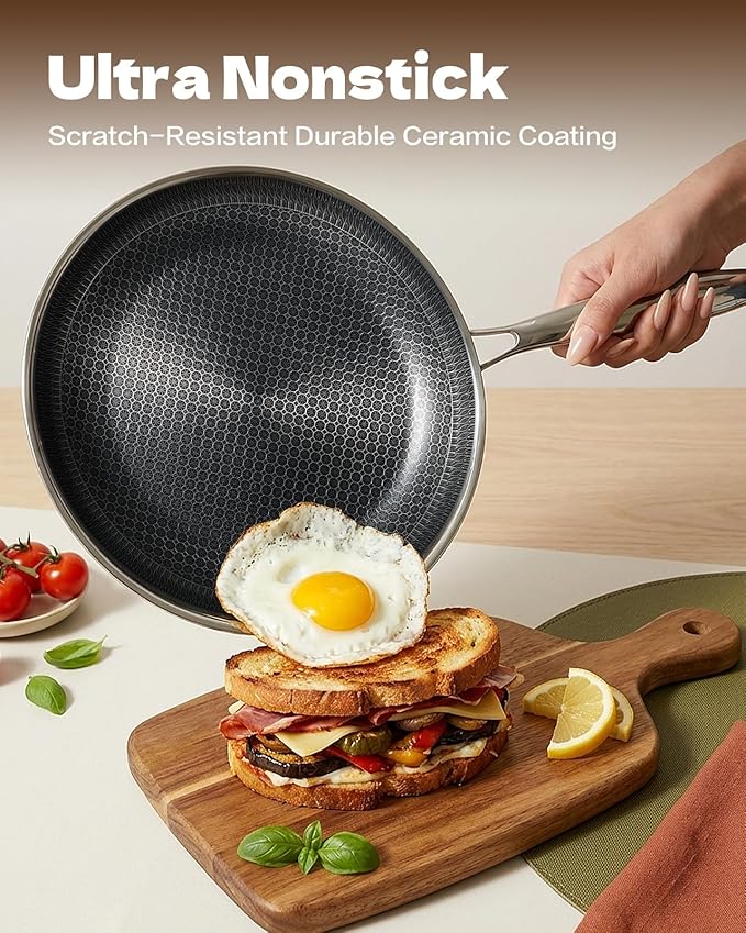 15 Piece Pots and Pans Set Nonstick Tri-Ply Stainless Steel Cookware Set Oven Safe PFOA/PTFE Free Dishwasher Safe Compatible with All Cooktops