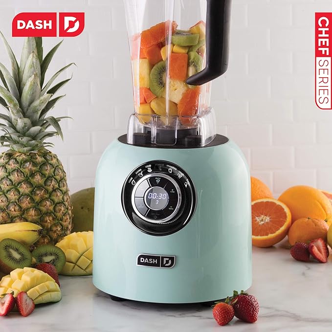 Dash Chef Series 64 oz Blender with Stainless Steel Blades + Digital Display for Coffee Drinks Frozen Cocktails Smoothies Soup Fondue &amp More 1400-Watt - Aqua