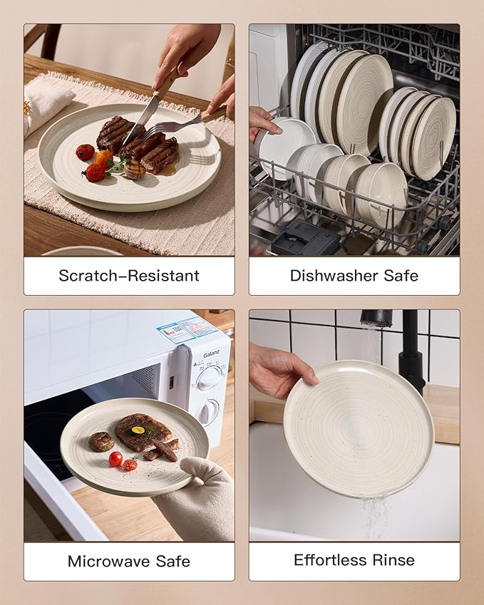 Stoneware Dinnerware Set Highly Chip and Scratch Resistant Everyday Plates and Bowls for 8 (24pcs) Reactive Glaze Speckled Ceramic Flared Dishes with Gift Box Microwave Dishwasher Safe Shell Beige