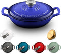 Signature Enameled Cast Iron Braiser Non-Stick Serving Pot with Tight Fitting Lid for Perfect Roasting Baking Sauteing Searing and Pan Frying | 5Q (4.7L) - Indigo Blue