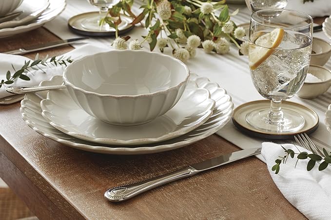 Lenox Dinnerware Set French Perle Scallop 4-Piece Place Setting Service For 1 Dinnerware Set Stoneware Includes Plates Bowl and Mug Dishwasher And Microwave Safe Dish Set (White 4 Piece)