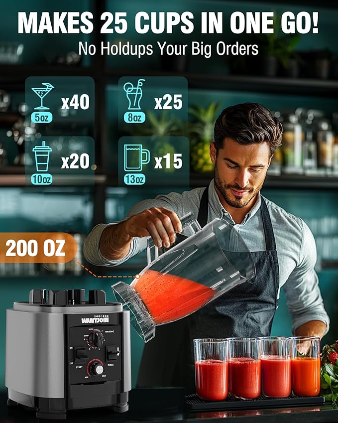 WantJoin Commercial Blender - 200Oz Extra Large Capacity Professional Blender Heavy Duty w/Pure Copper Motor Dishwasher Safe 6-Blade Combo 26000 RPM Multi Speeds Smoothie Blenders for Juice