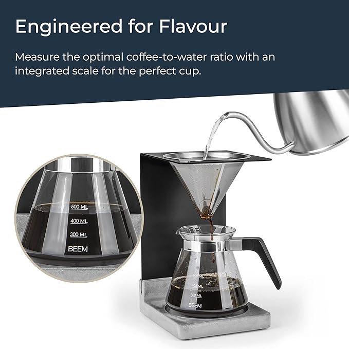 BEEM - Pour Over Coffee Maker 4 Piece Coffee Dripper Machine with Glass Jug Serves up to 4 Cups (0.5L)