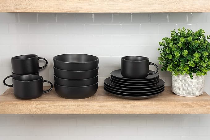 10 Strawberry Street Wazee Matte Coupe Dinnerware Set 16 pc Black