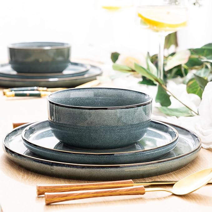 GBHOME Ceramic Dinnerware Sets for 6 24 Pieces Stoneware Plates and Bowls Sets Chip and Scratch Resistant Dishes Dishwasher &amp Microwave Safe Reactive Glaze