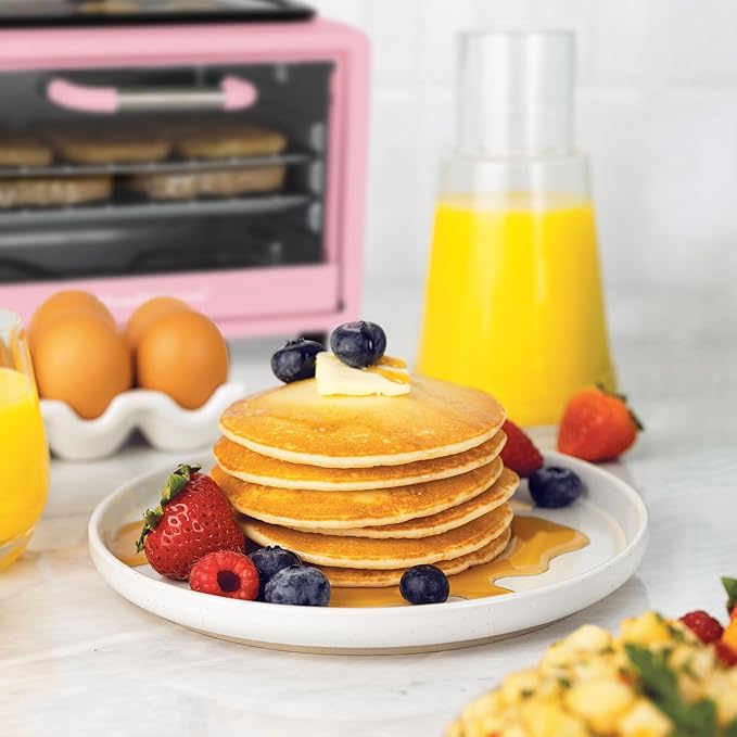 Nostalgia 3-in-1 Retro Breakfast Station - Includes 5 Cup Coffee Maker Non-Stick Ceramic Griddle and 4-Slice Toaster Oven - Built-In Timer Reusable Coffee Filter Space-Saving Design - Pink